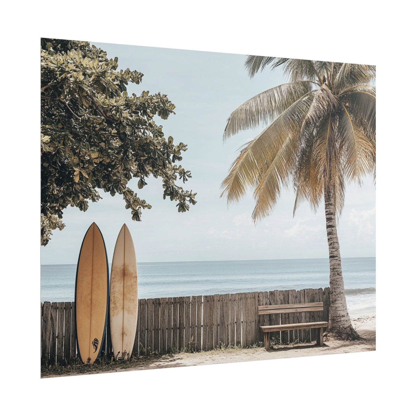 Tranquil Hawaiian Beach Scene with Surfboards