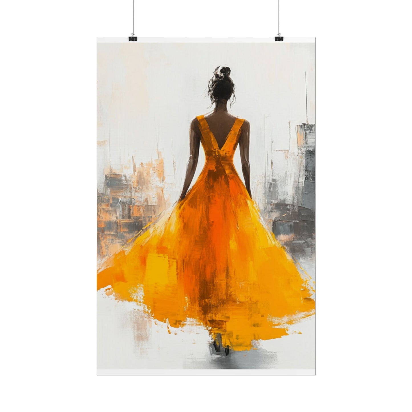 City Elegance - Abstract Woman in Orange Dress Art Print