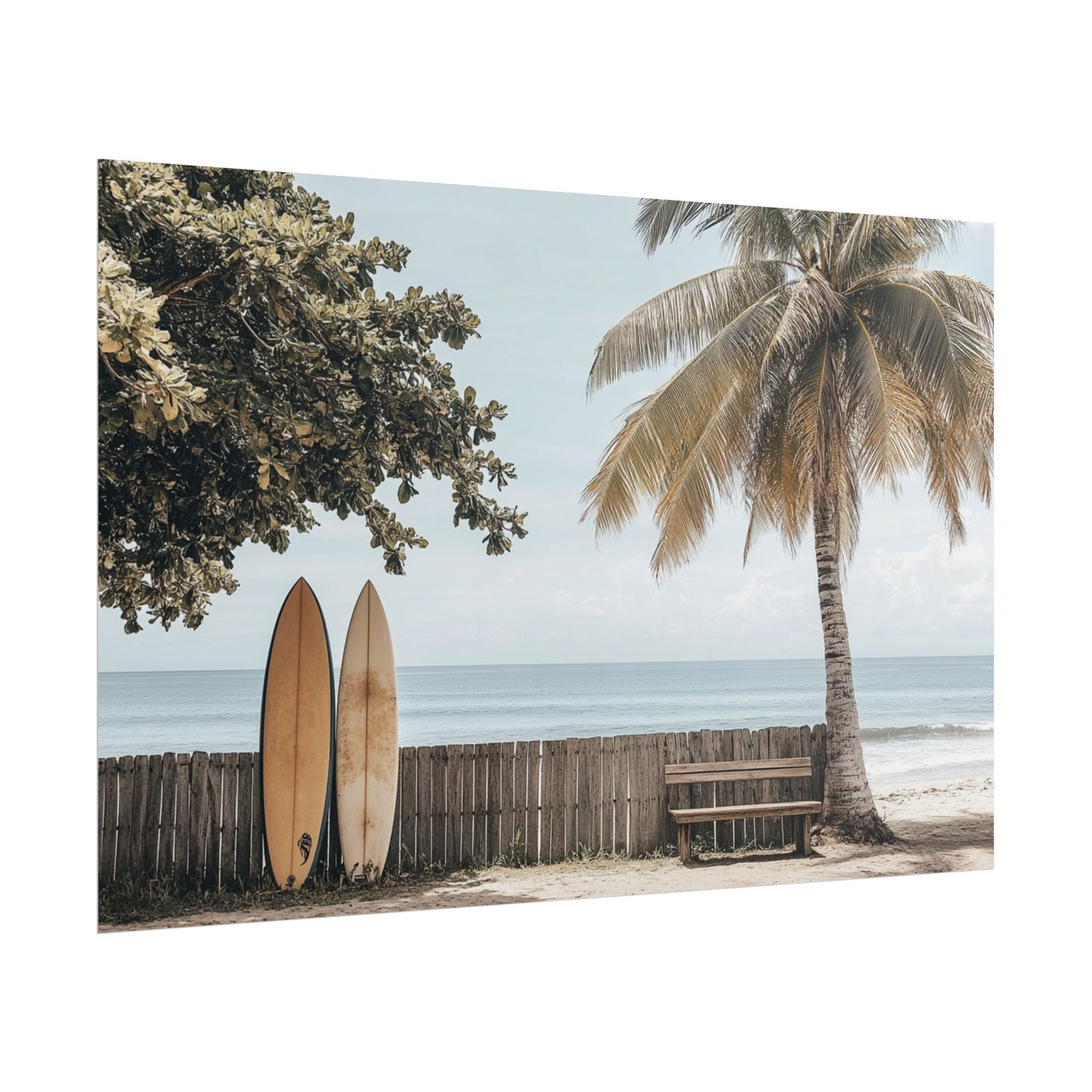 Tranquil Hawaiian Beach Scene with Surfboards