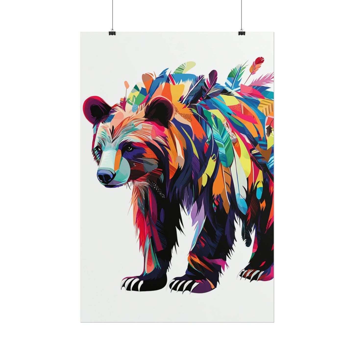 Vibrant Bear of the Wild - Abstract Feathered Art Print