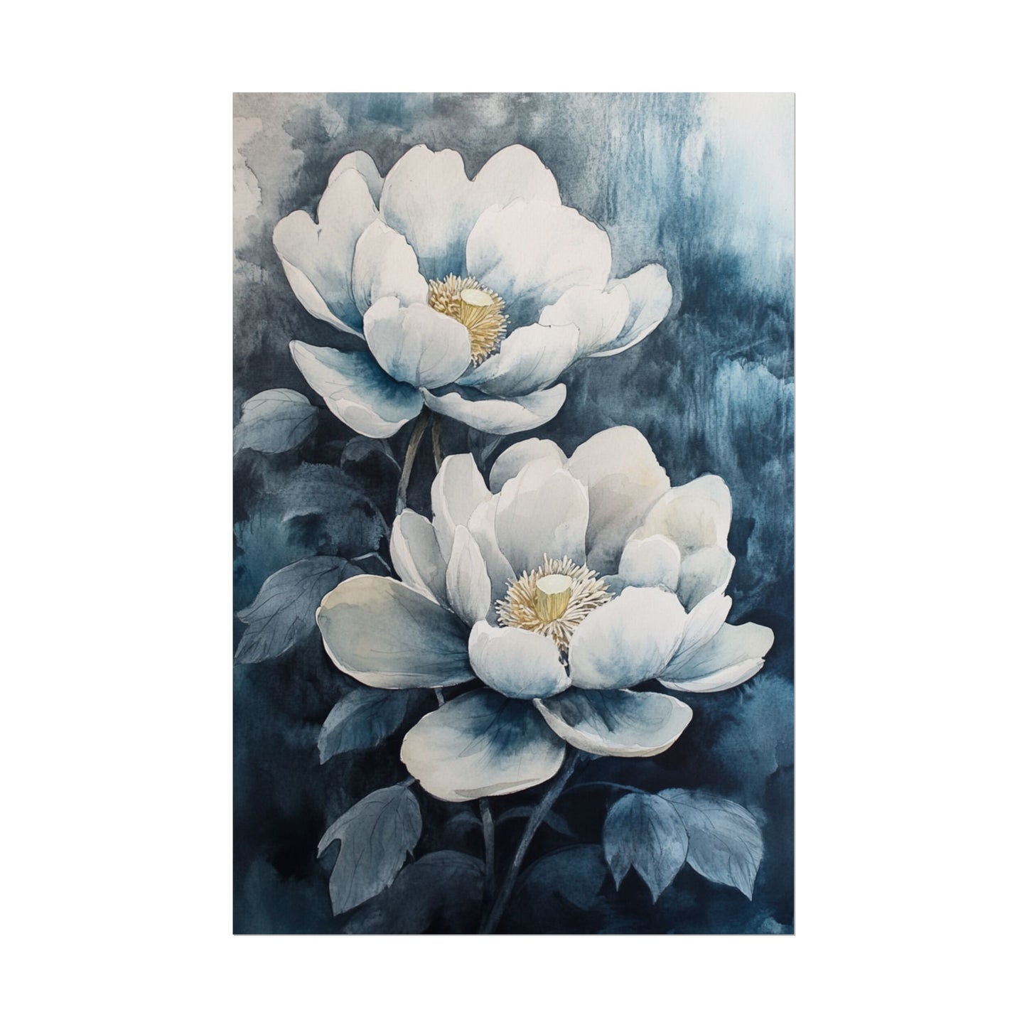 Elegant White Blooms - Abstract Floral Watercolour Print