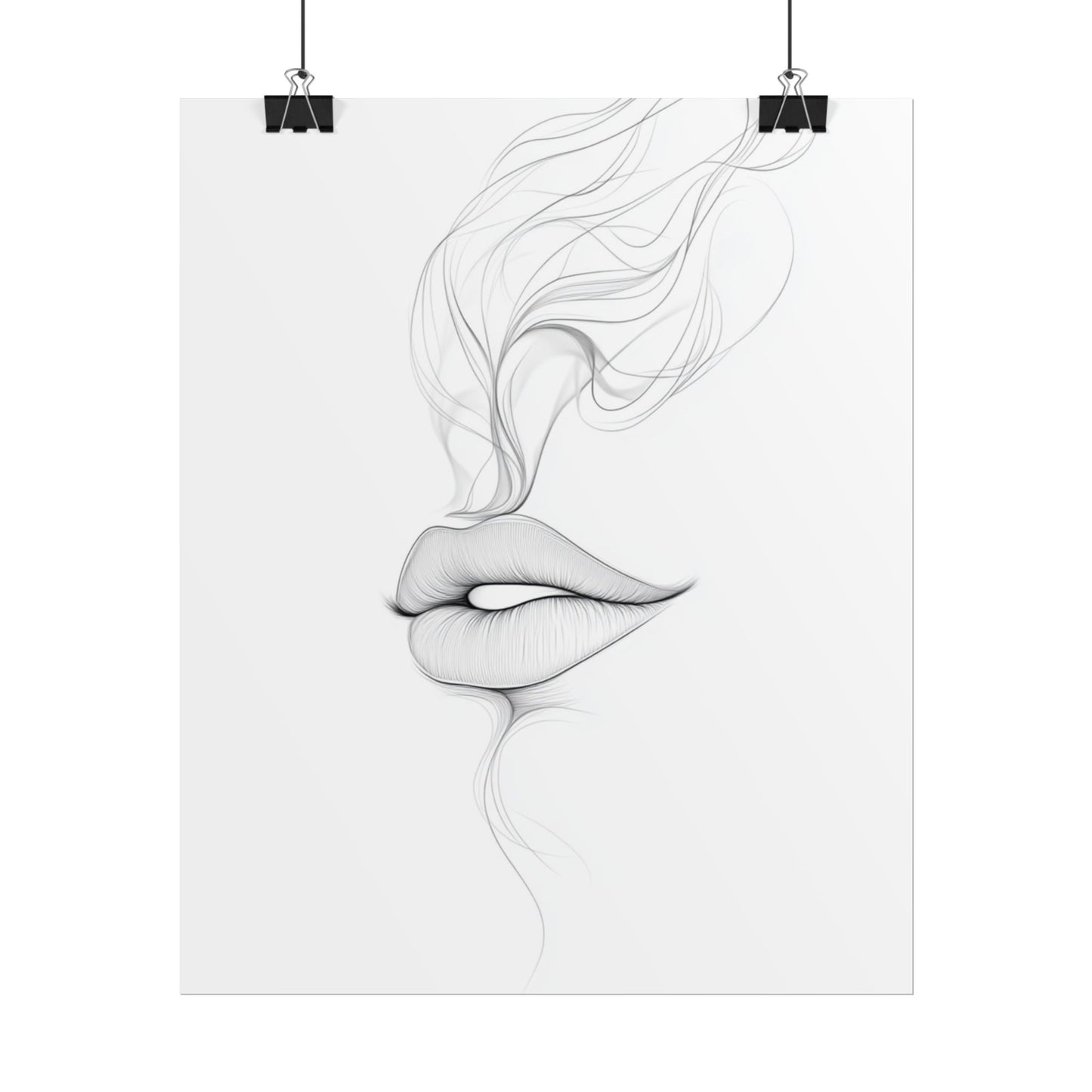 Whispers of Elegance - Delicate Abstract Line Art of Lips