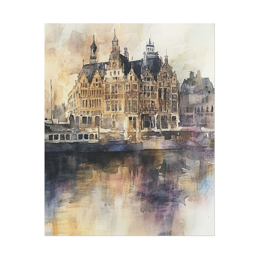 Vintage Harbour Charm - Abstract Watercolour of Historic Waterfront