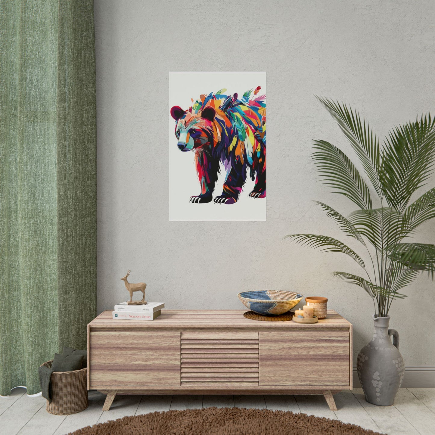 Vibrant Bear of the Wild - Abstract Feathered Art Print