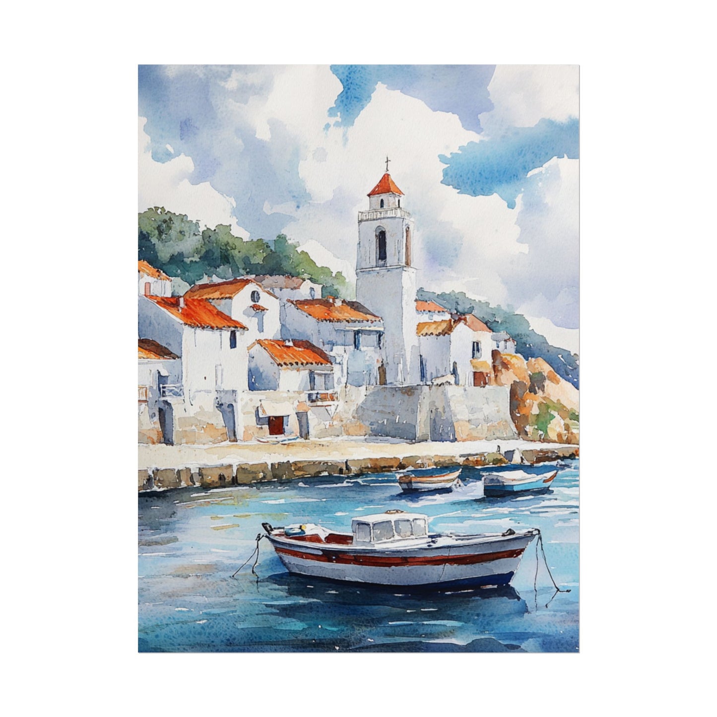 Coastal Serenity - Abstract Watercolour Harbour Scene