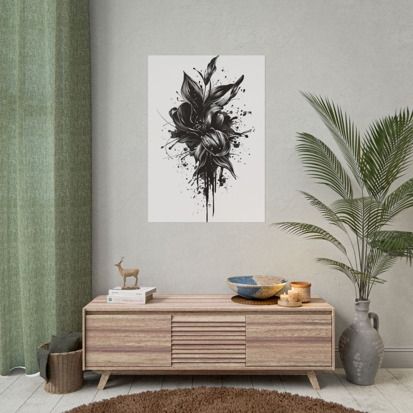 Monochrome Blossom - Abstract Floral Art Print