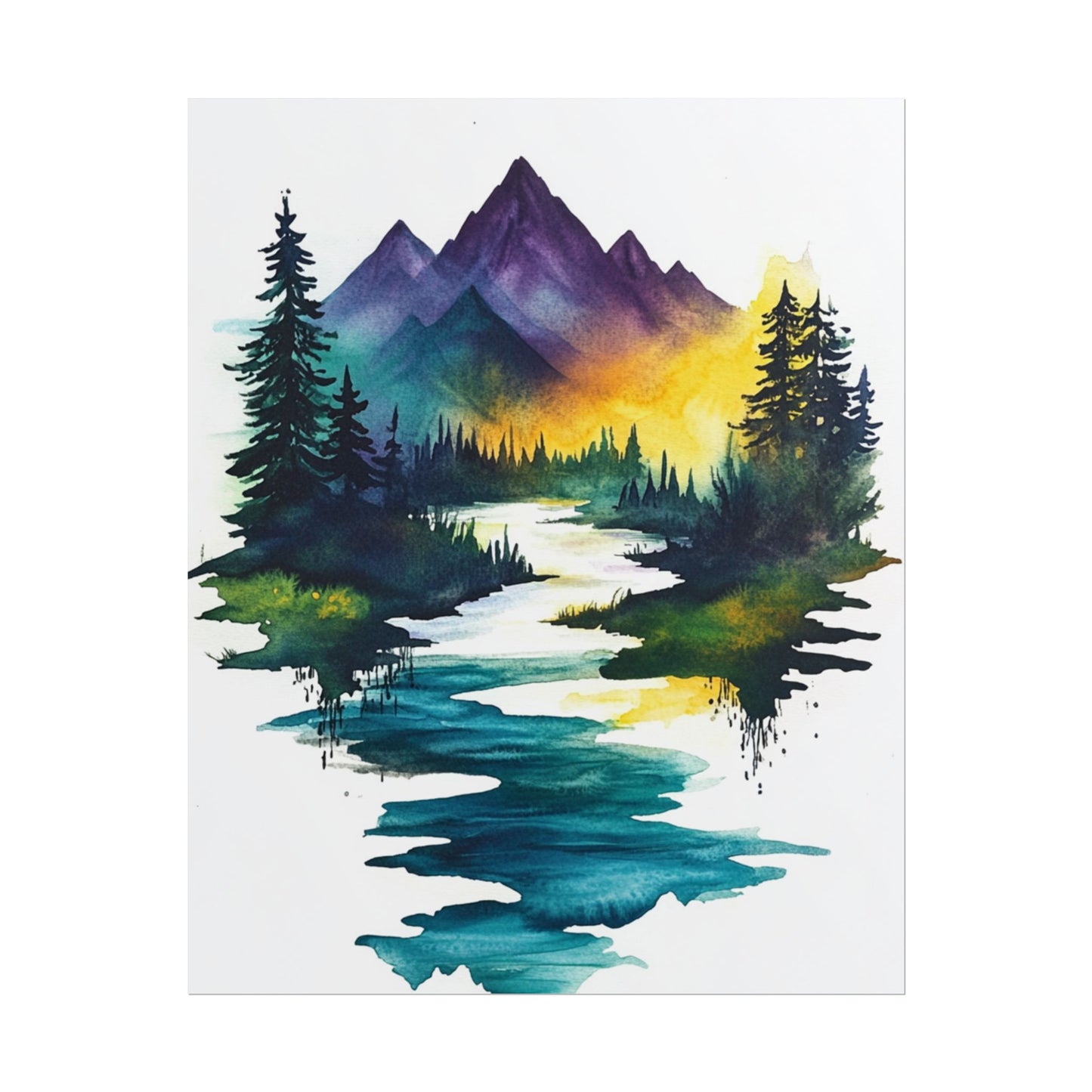 Tranquil Mountain Reflections - Abstract Landscape Art Print