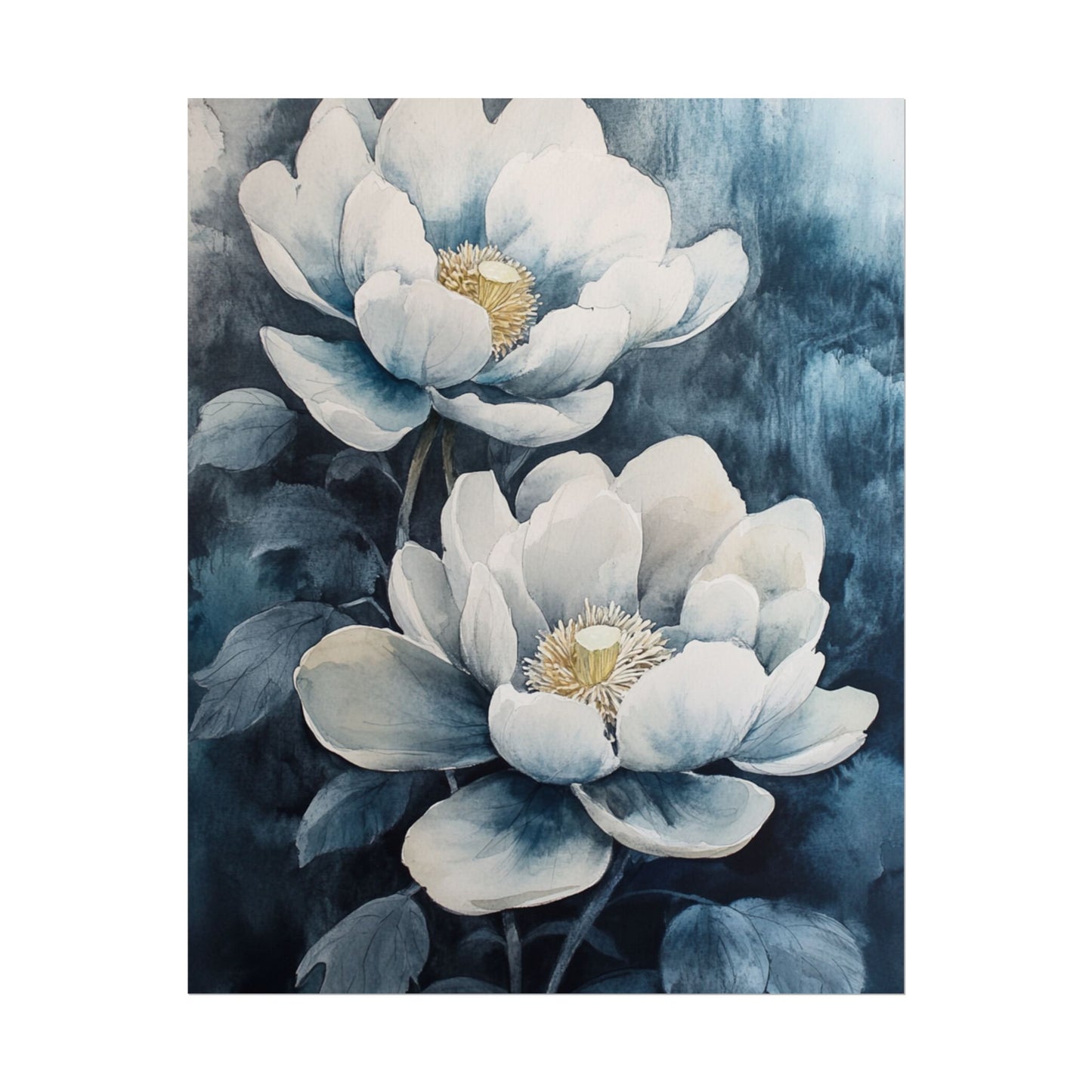 Elegant White Blooms - Abstract Floral Watercolour Print