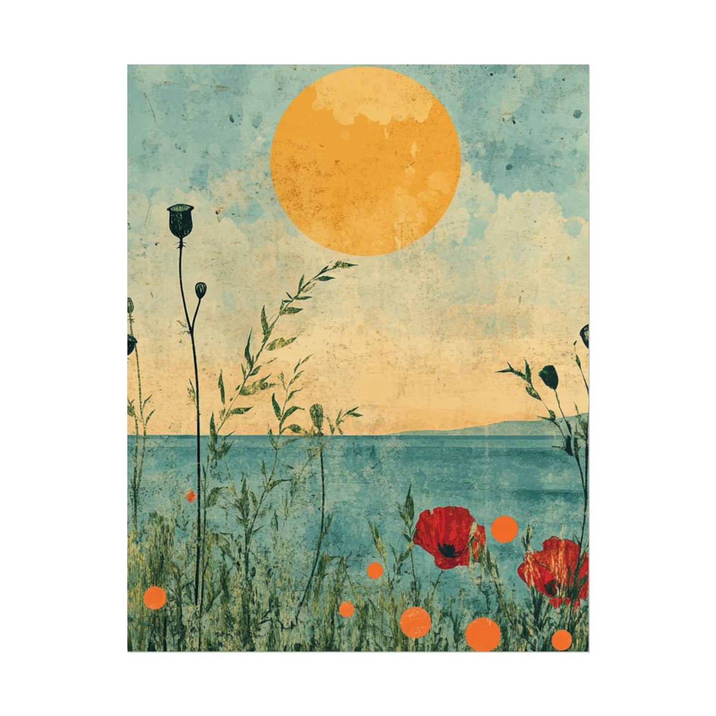 Golden Horizon - Abstract Floral Coastal Print