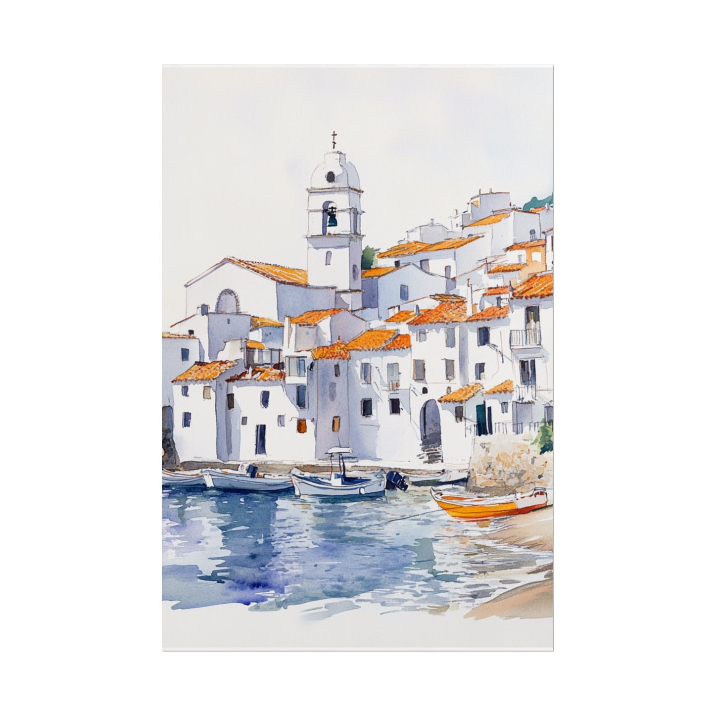 Coastal Serenity - Abstract Watercolour of a Tranquil Village