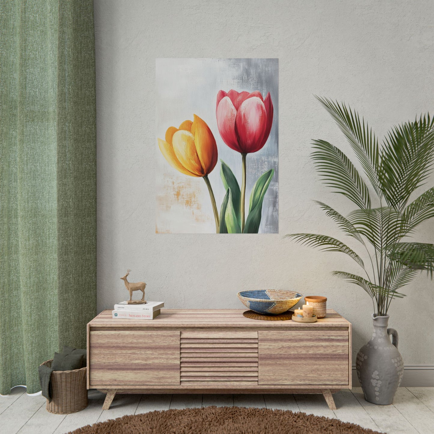 Vibrant Tulips Duo - Abstract Floral Art Print