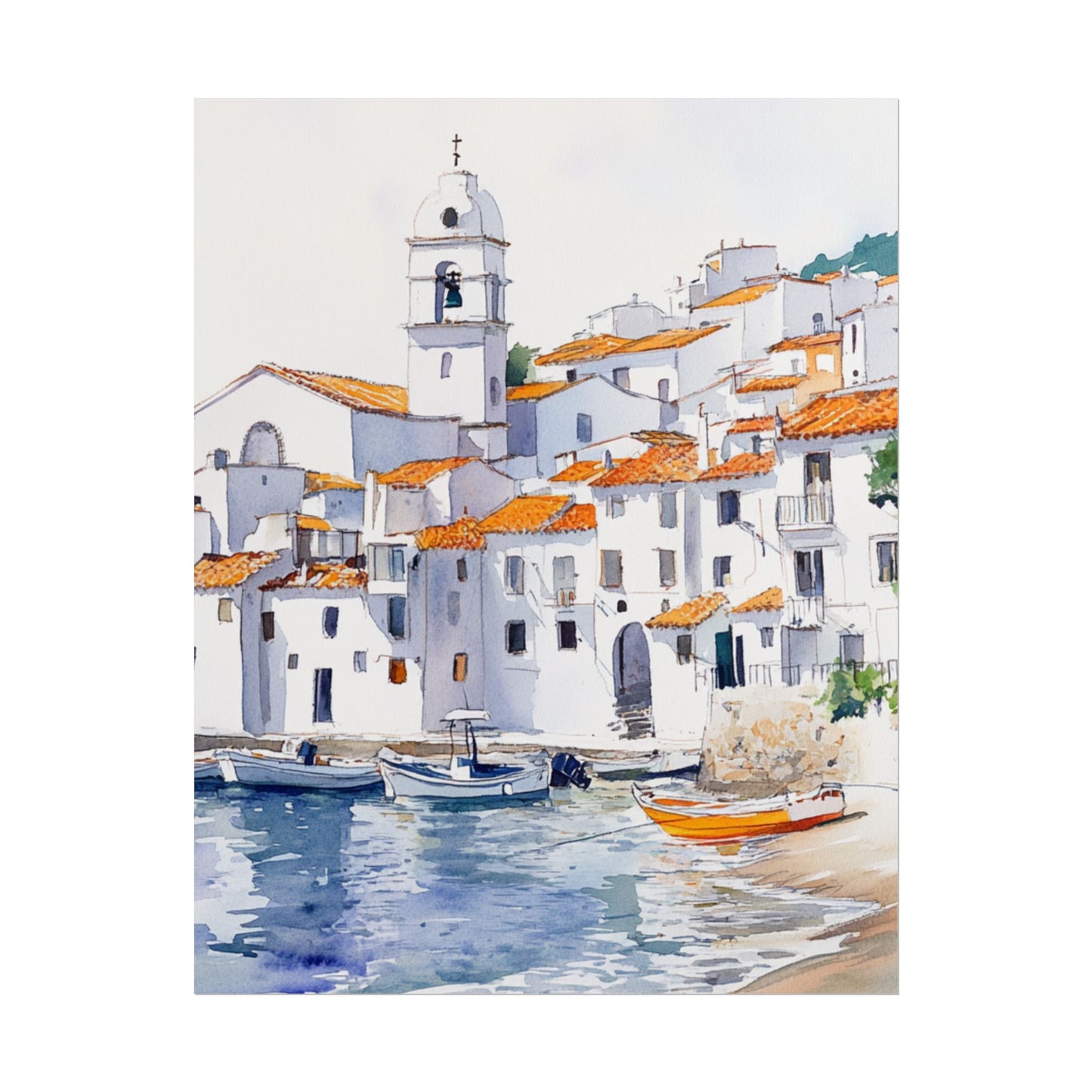 Coastal Serenity - Abstract Watercolour of a Tranquil Village