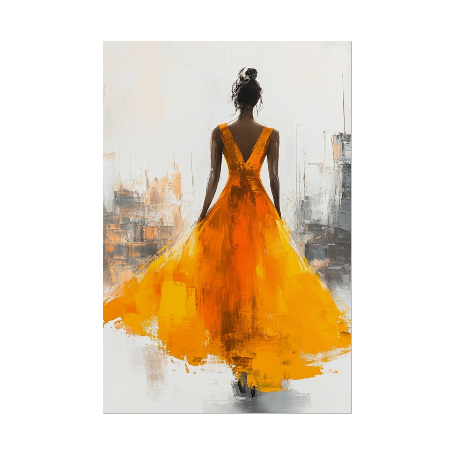 City Elegance - Abstract Woman in Orange Dress Art Print