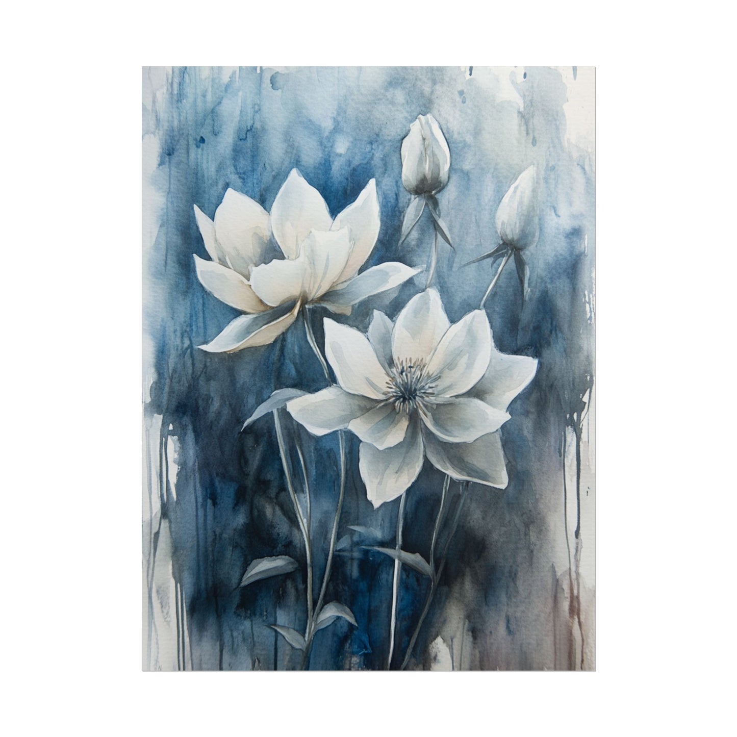 Midnight Blooms - Abstract Floral Watercolour Art Print