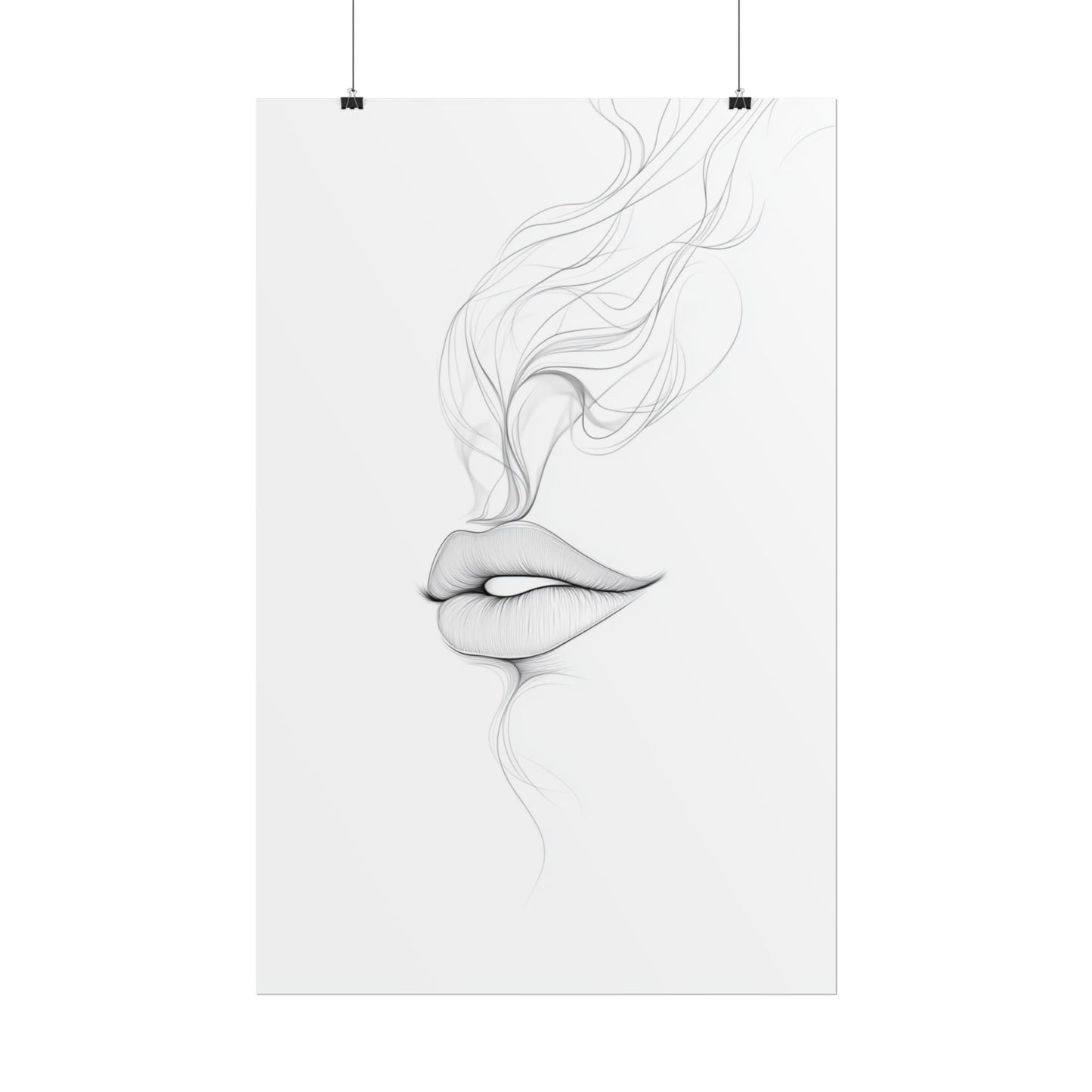 Whispers of Elegance - Delicate Abstract Line Art of Lips