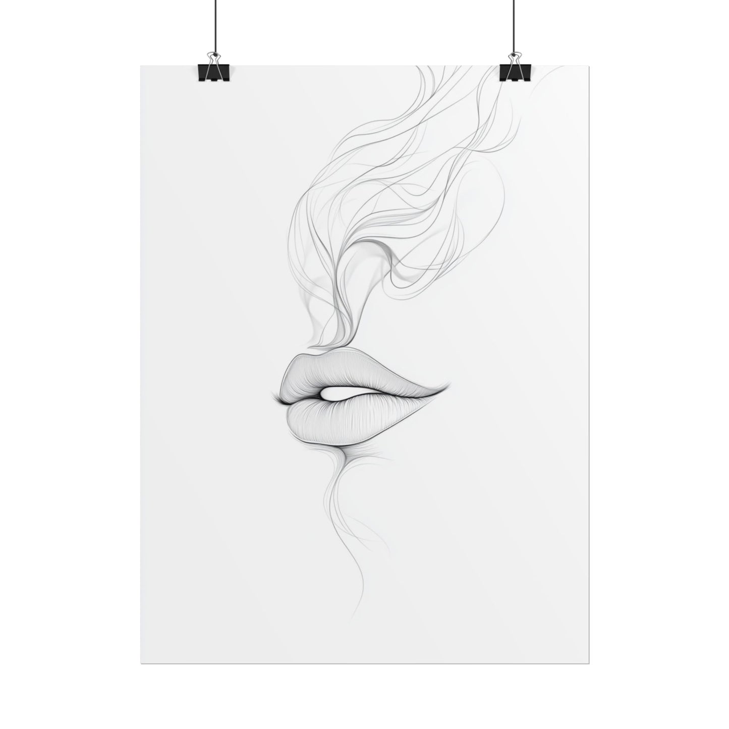 Whispers of Elegance - Delicate Abstract Line Art of Lips