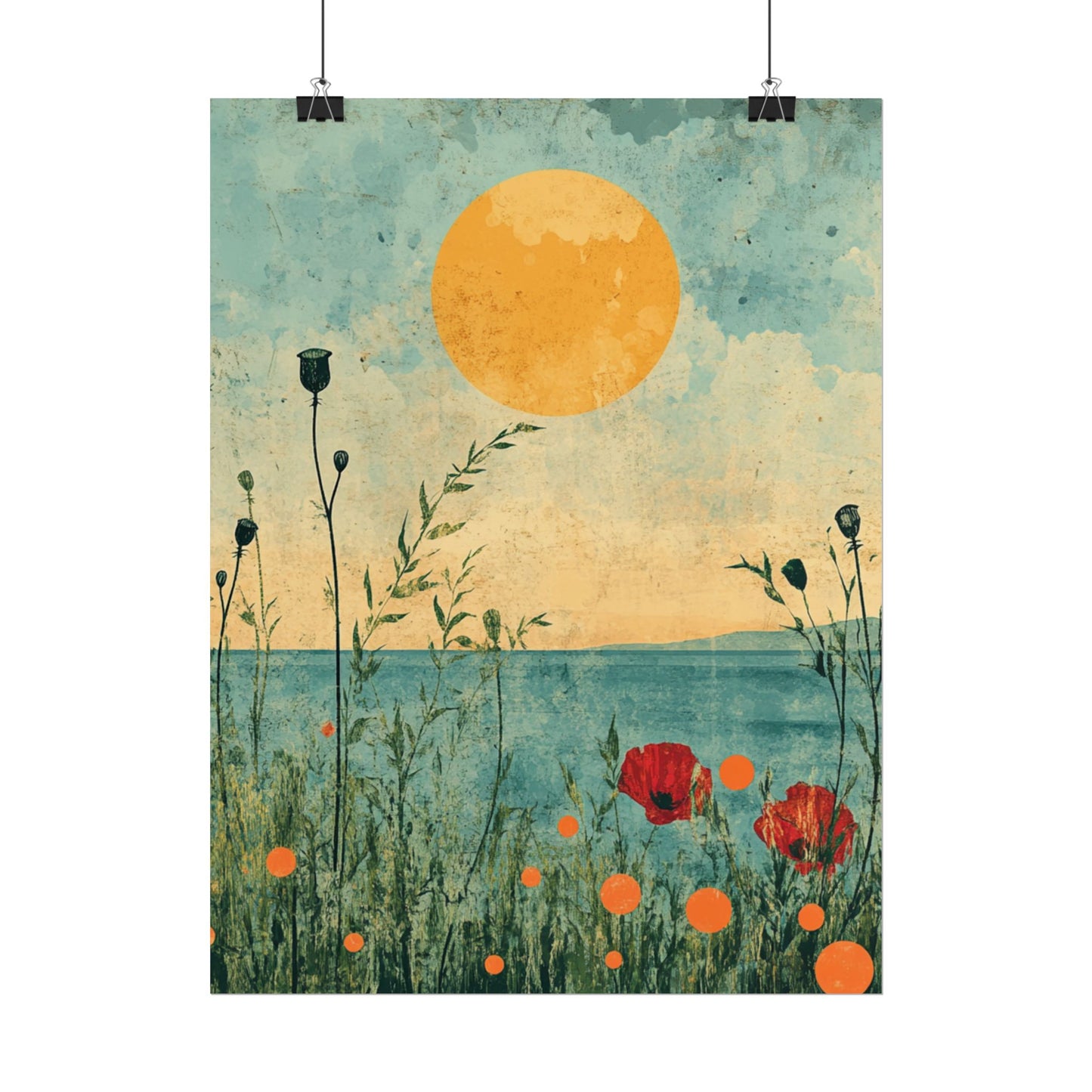 Golden Horizon - Abstract Floral Coastal Print