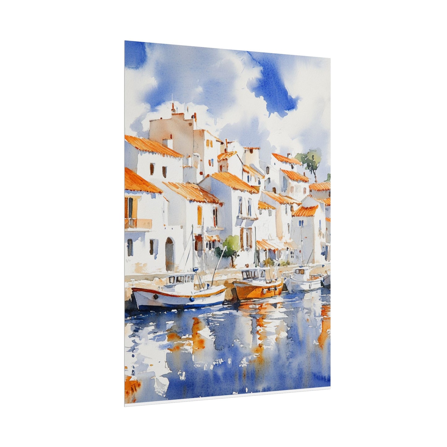 Harbour Reflections - Abstract Watercolour of Coastal Village