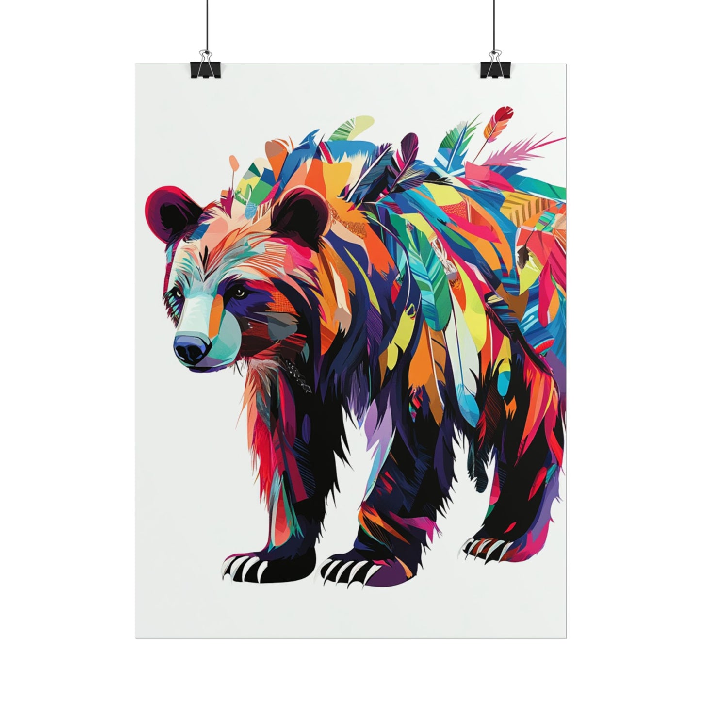 Vibrant Bear of the Wild - Abstract Feathered Art Print