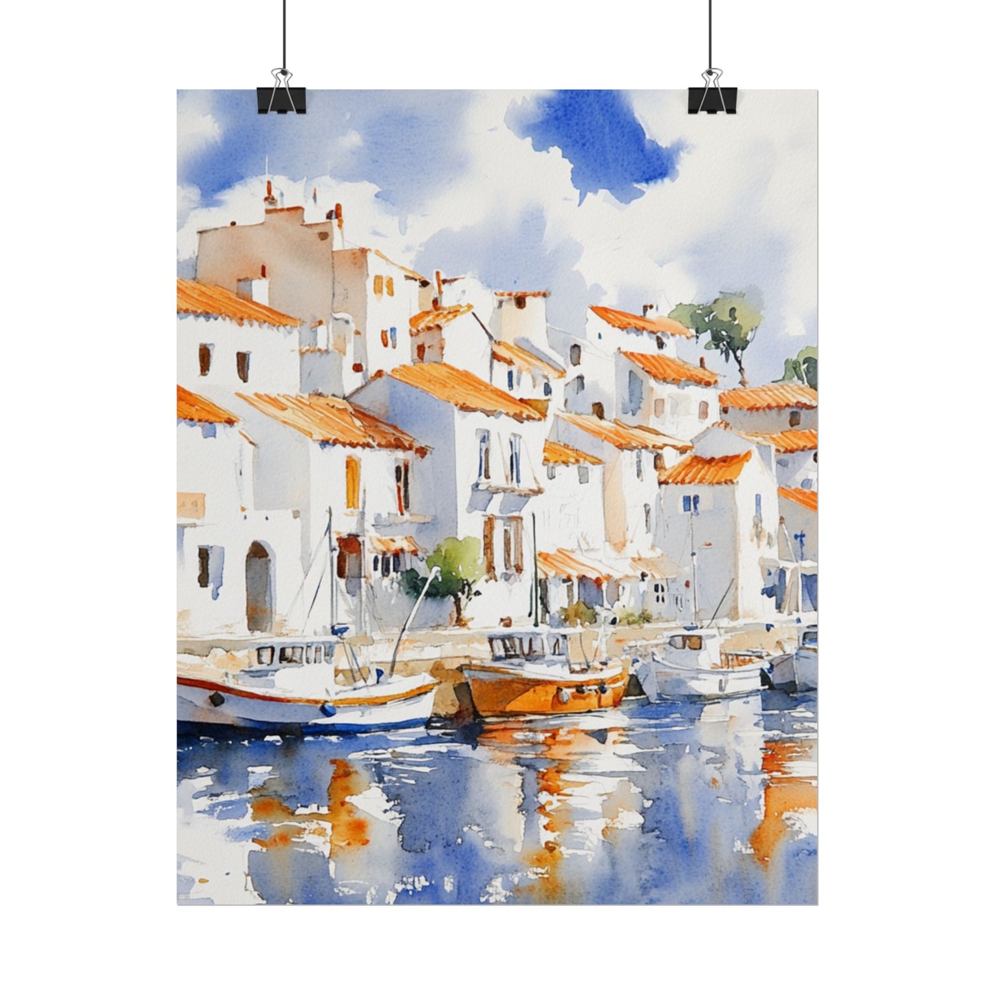 Harbour Reflections - Abstract Watercolour of Coastal Village