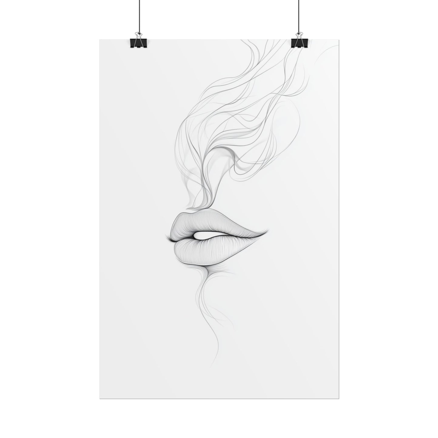 Whispers of Elegance - Delicate Abstract Line Art of Lips