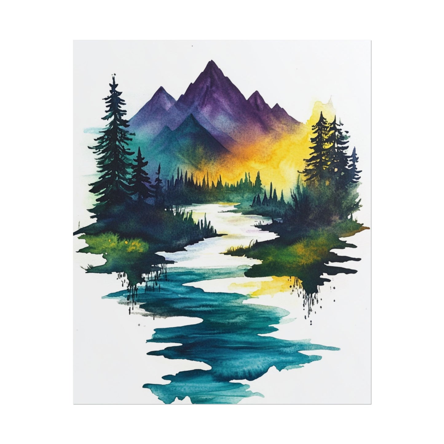 Tranquil Mountain Reflections - Abstract Landscape Art Print