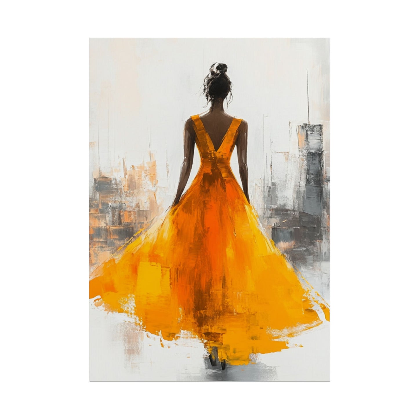 City Elegance - Abstract Woman in Orange Dress Art Print