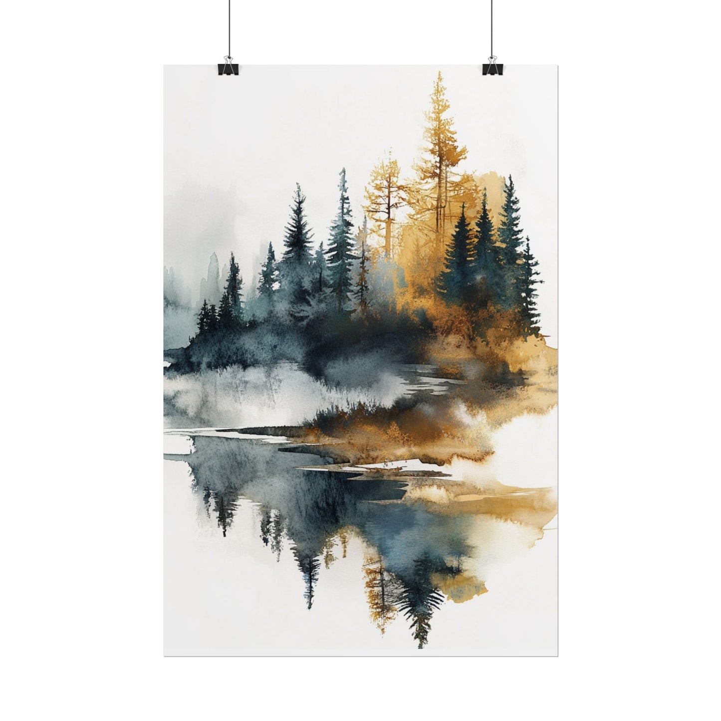 Misty Pines - Abstract Forest Landscape Watercolour