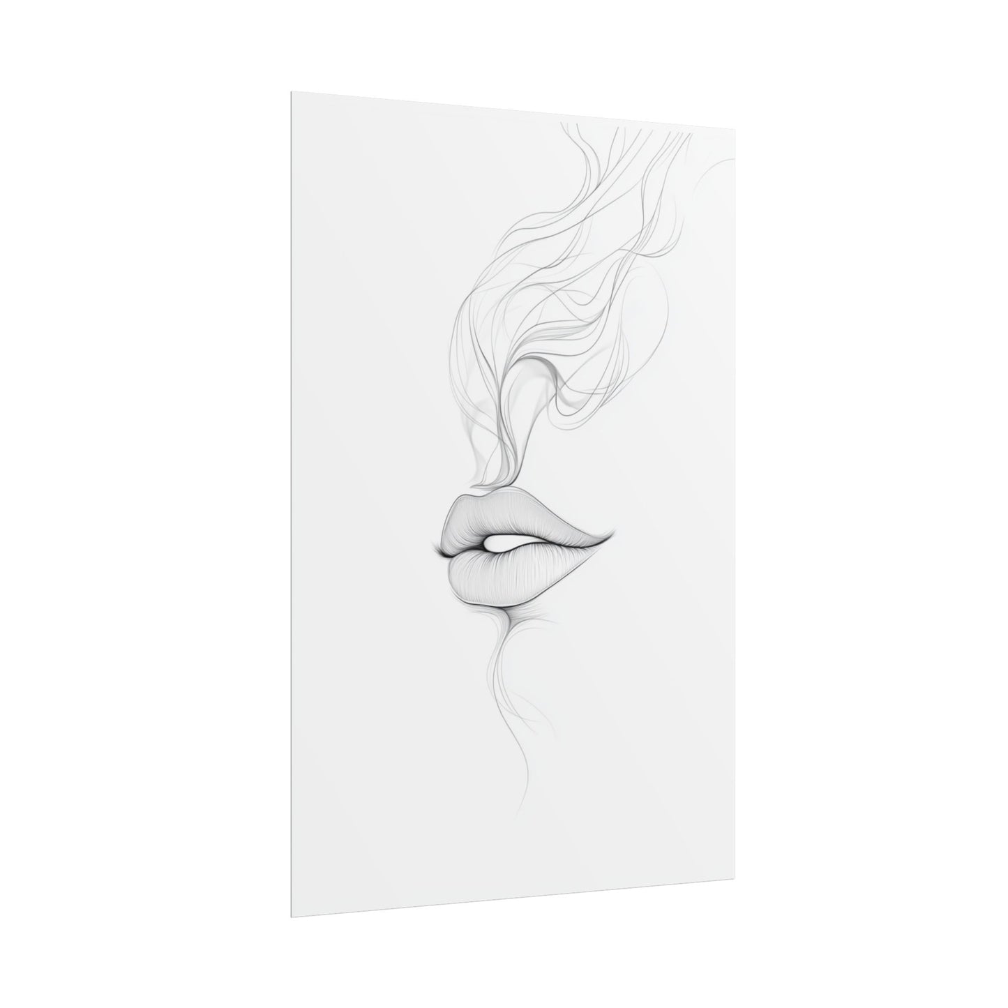 Whispers of Elegance - Delicate Abstract Line Art of Lips