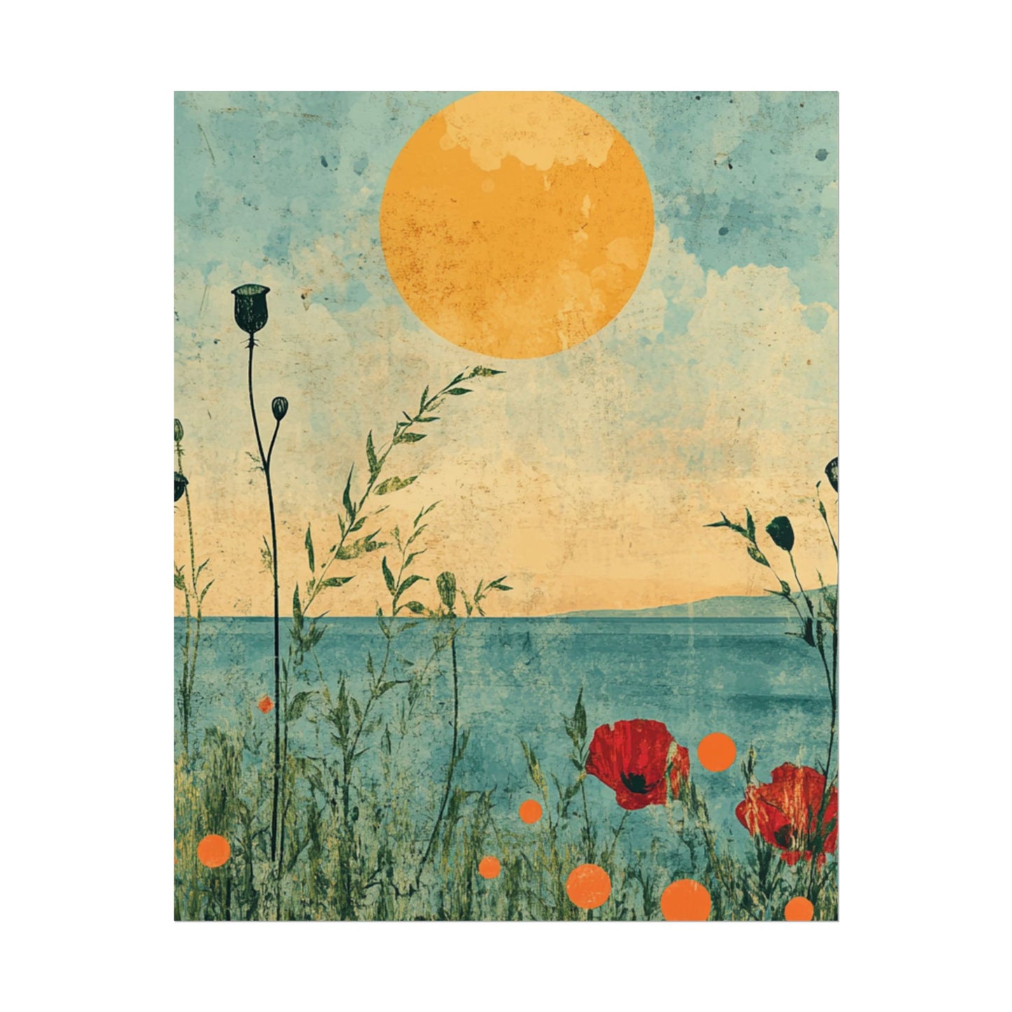 Golden Horizon - Abstract Floral Coastal Print