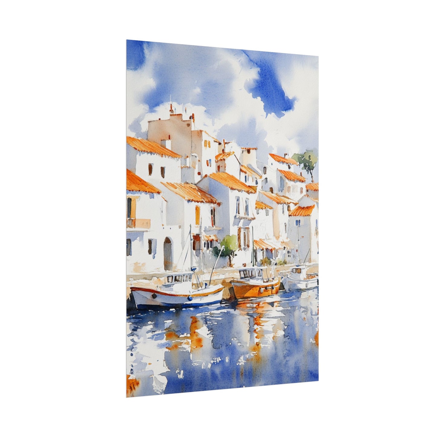 Harbour Reflections - Abstract Watercolour of Coastal Village