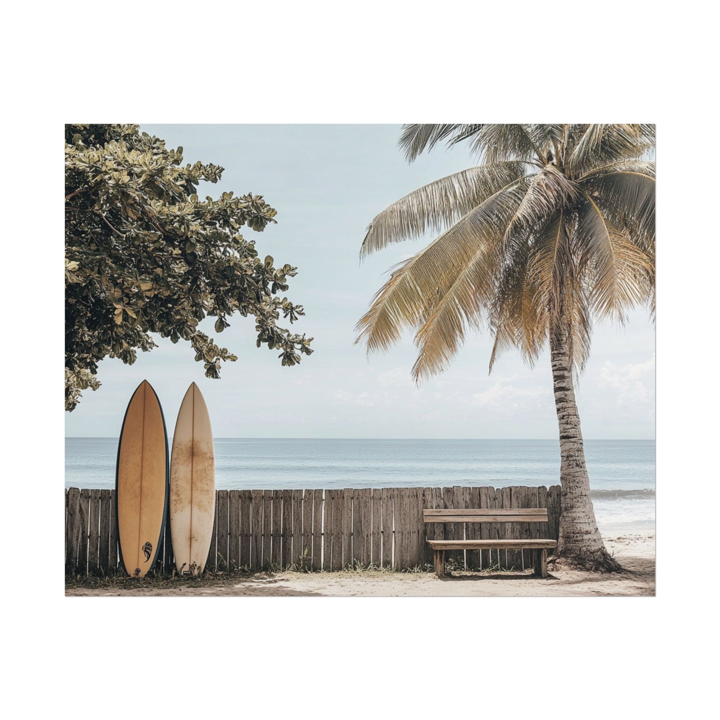 Tranquil Hawaiian Beach Scene with Surfboards