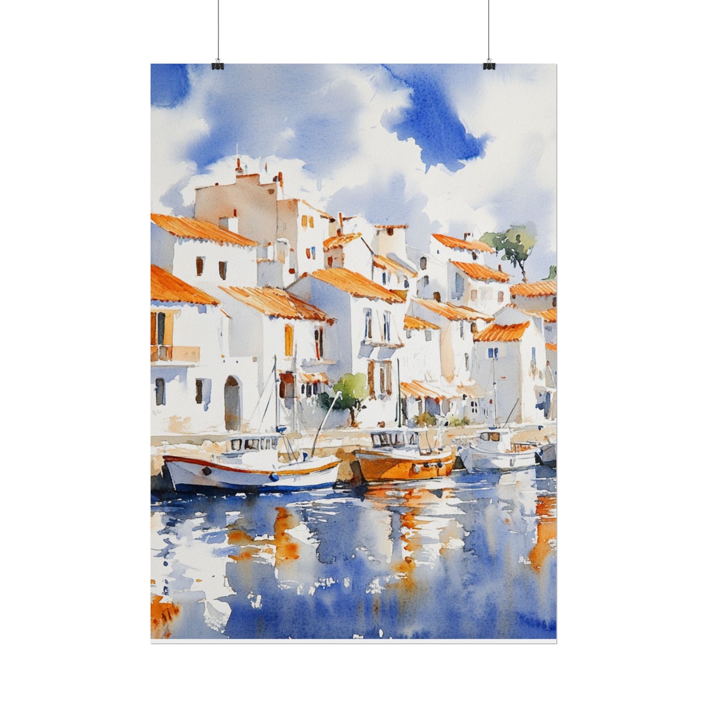 Harbour Reflections - Abstract Watercolour of Coastal Village