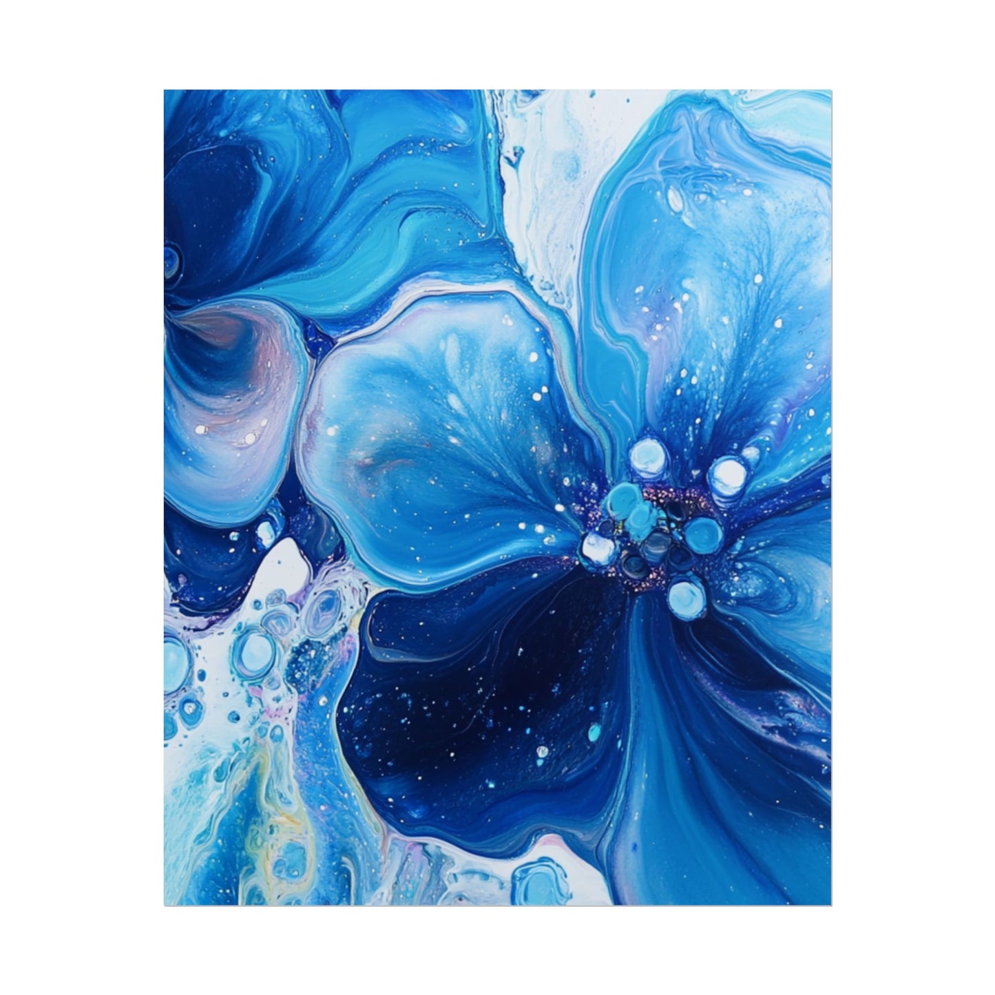 Celestial Bloom - Abstract Floral Art Print in Shades of Blue