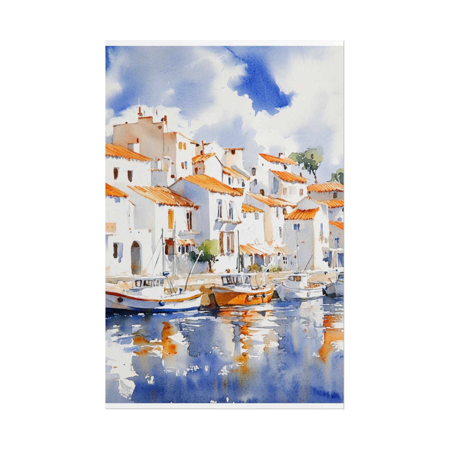 Harbour Reflections - Abstract Watercolour of Coastal Village