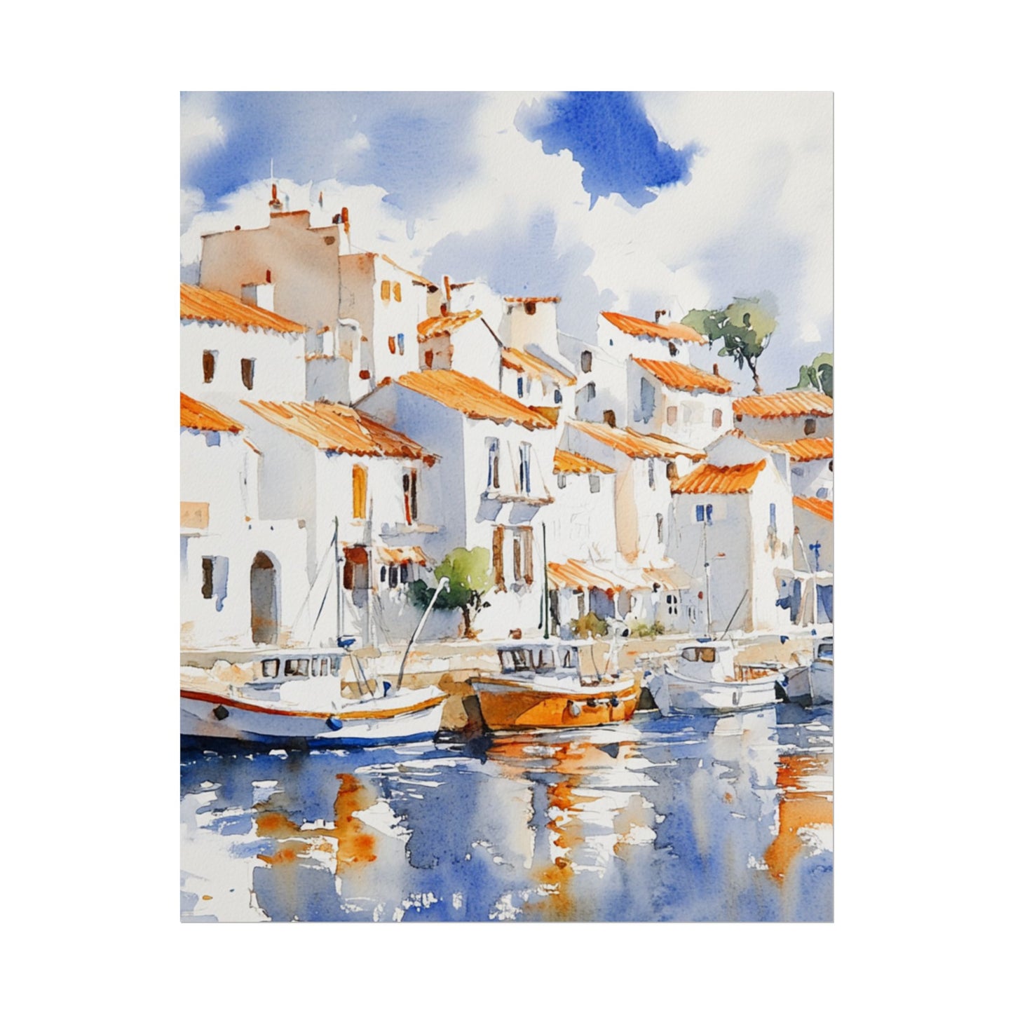 Harbour Reflections - Abstract Watercolour of Coastal Village