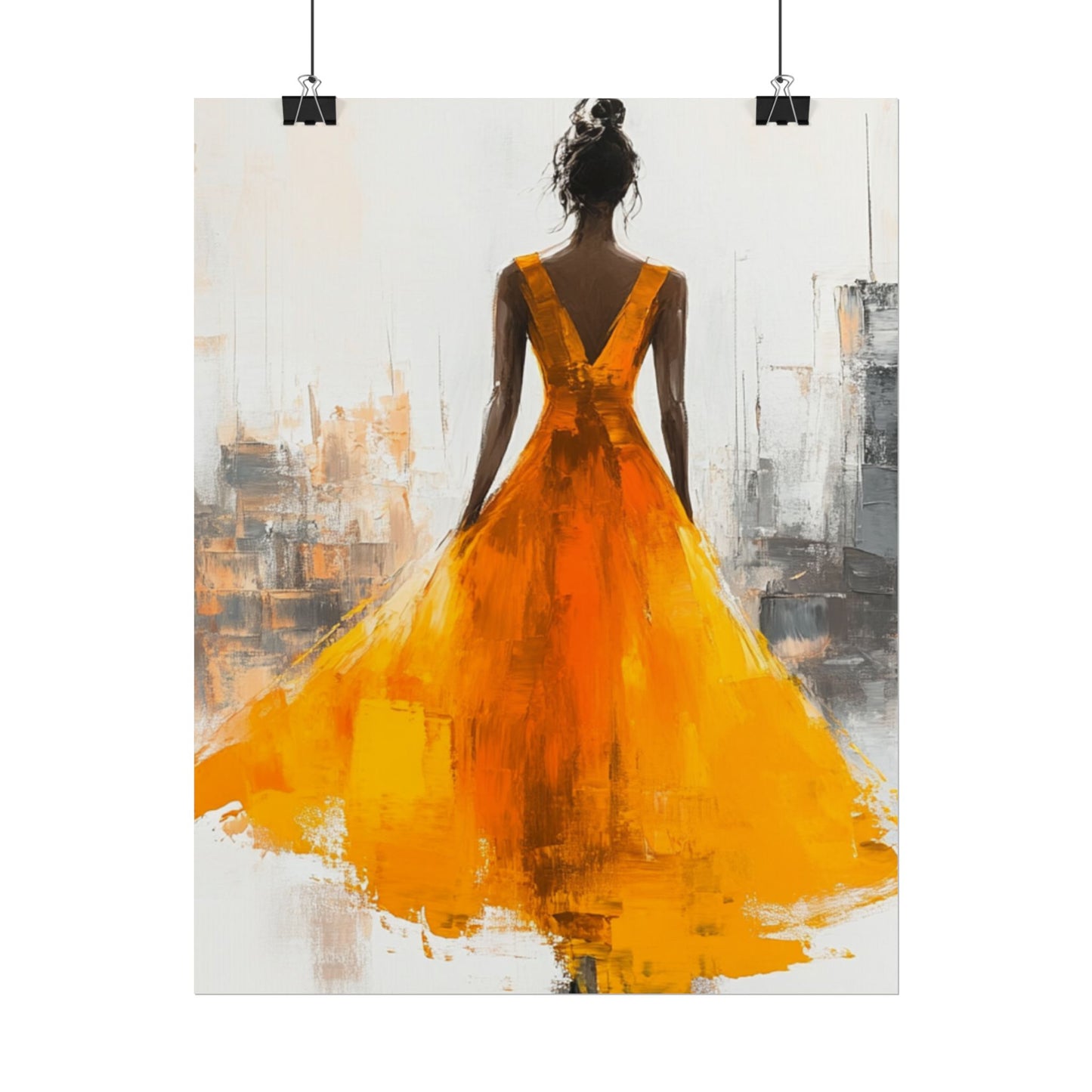 City Elegance - Abstract Woman in Orange Dress Art Print