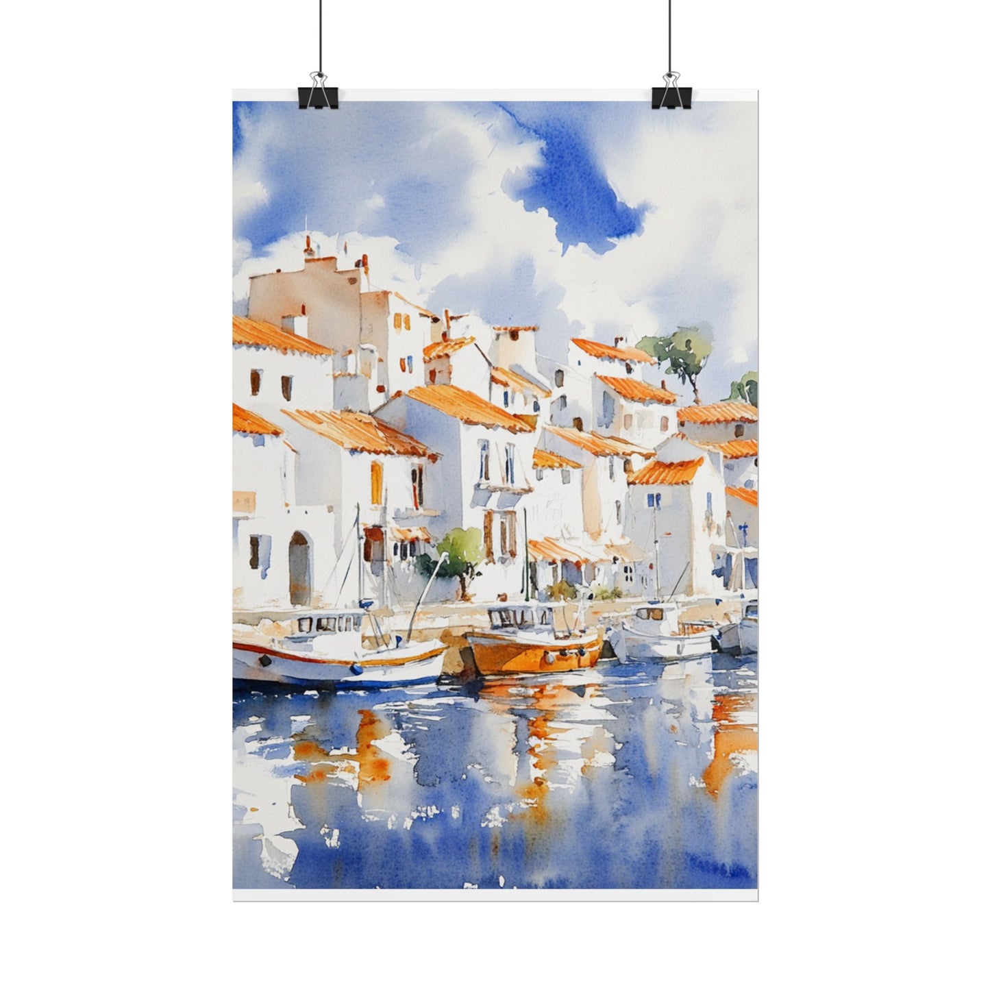 Harbour Reflections - Abstract Watercolour of Coastal Village