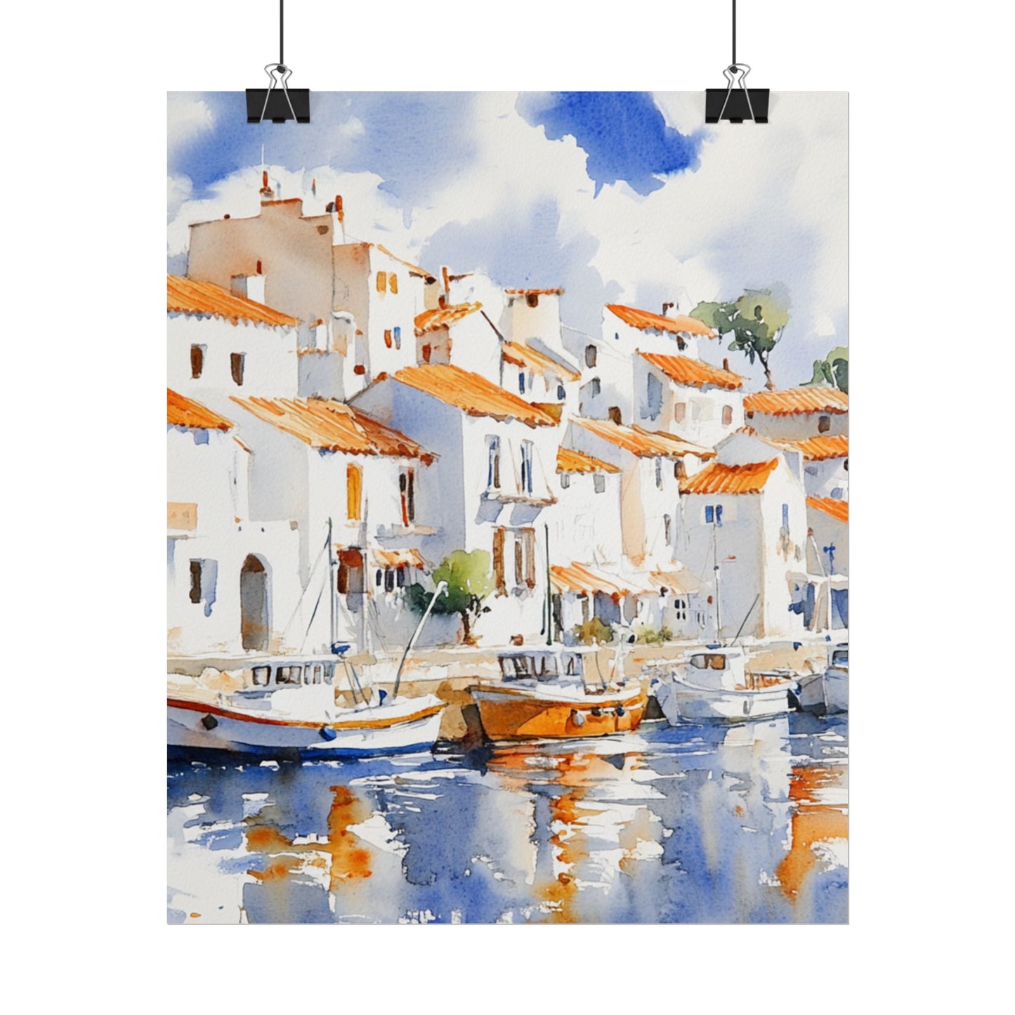 Harbour Reflections - Abstract Watercolour of Coastal Village