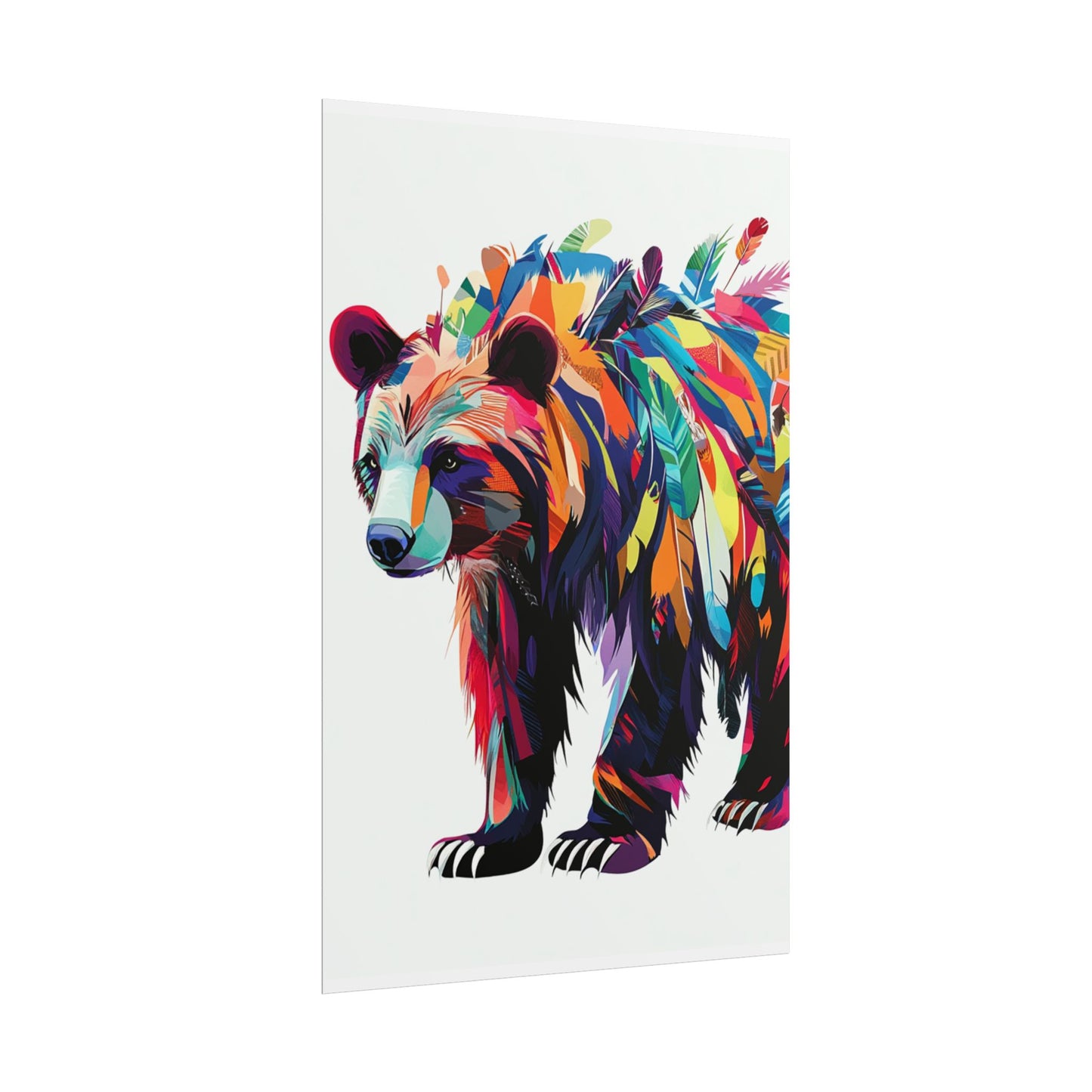 Vibrant Bear of the Wild - Abstract Feathered Art Print