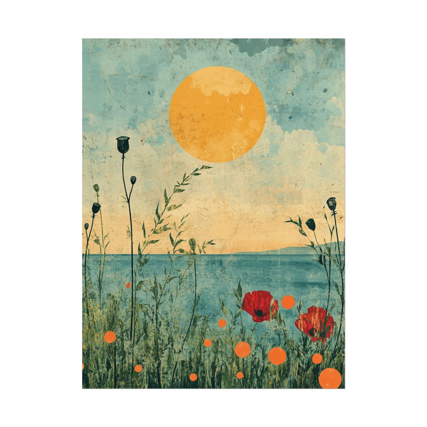 Golden Horizon - Abstract Floral Coastal Print