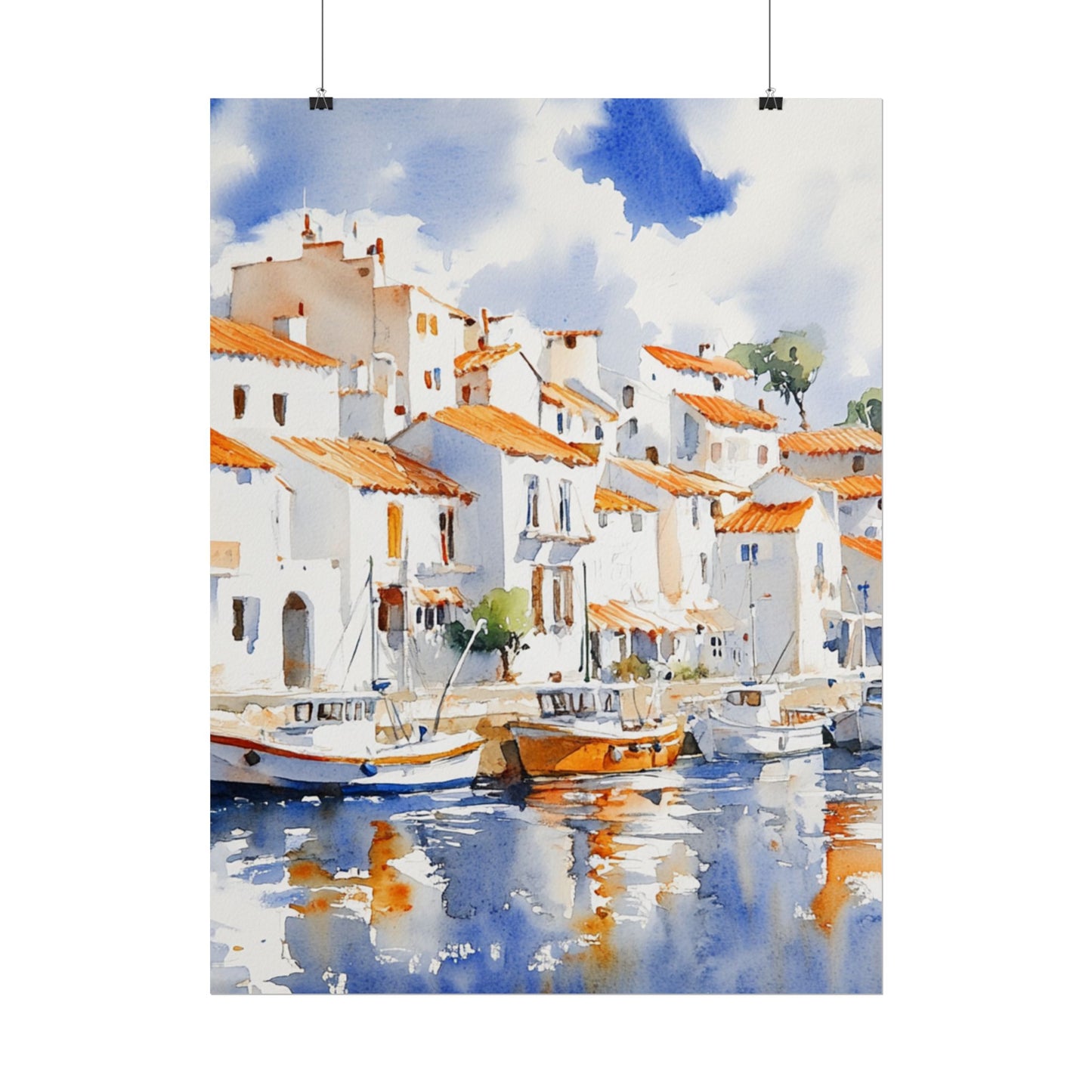 Harbour Reflections - Abstract Watercolour of Coastal Village